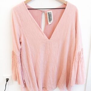 Free People Blush Pink Flowy Bell Sleeve Dress | Size Medium